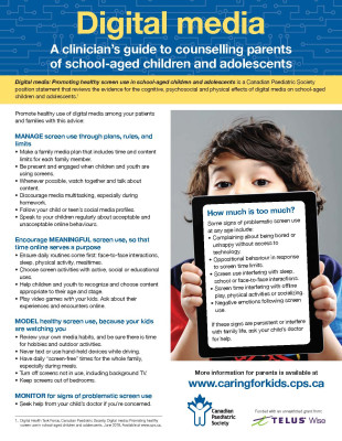 Digital media: A clinician’s guide to counselling parents of school-aged children and adolescents